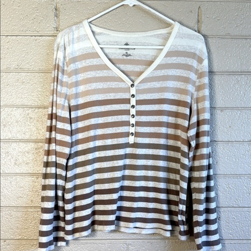 Charter Club White and brown Long Sleeve Button Down Shirt